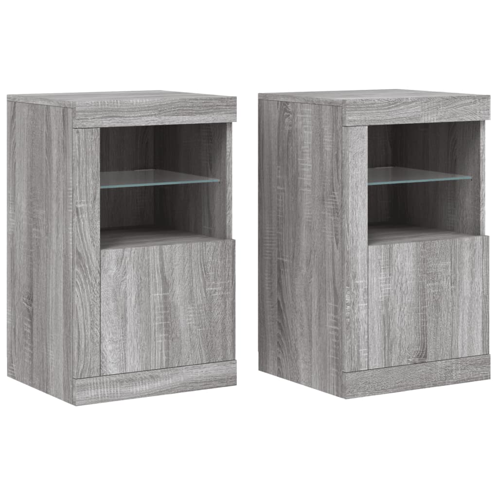 Side Cabinets with LED Lights 2 pcs Grey Sonoma Engineered Wood